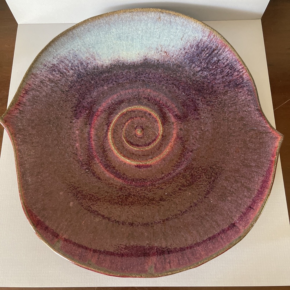 Studio Art Pottery Stoneware Platter Signed Emaree‎ Vintage Farmhouse Purple
